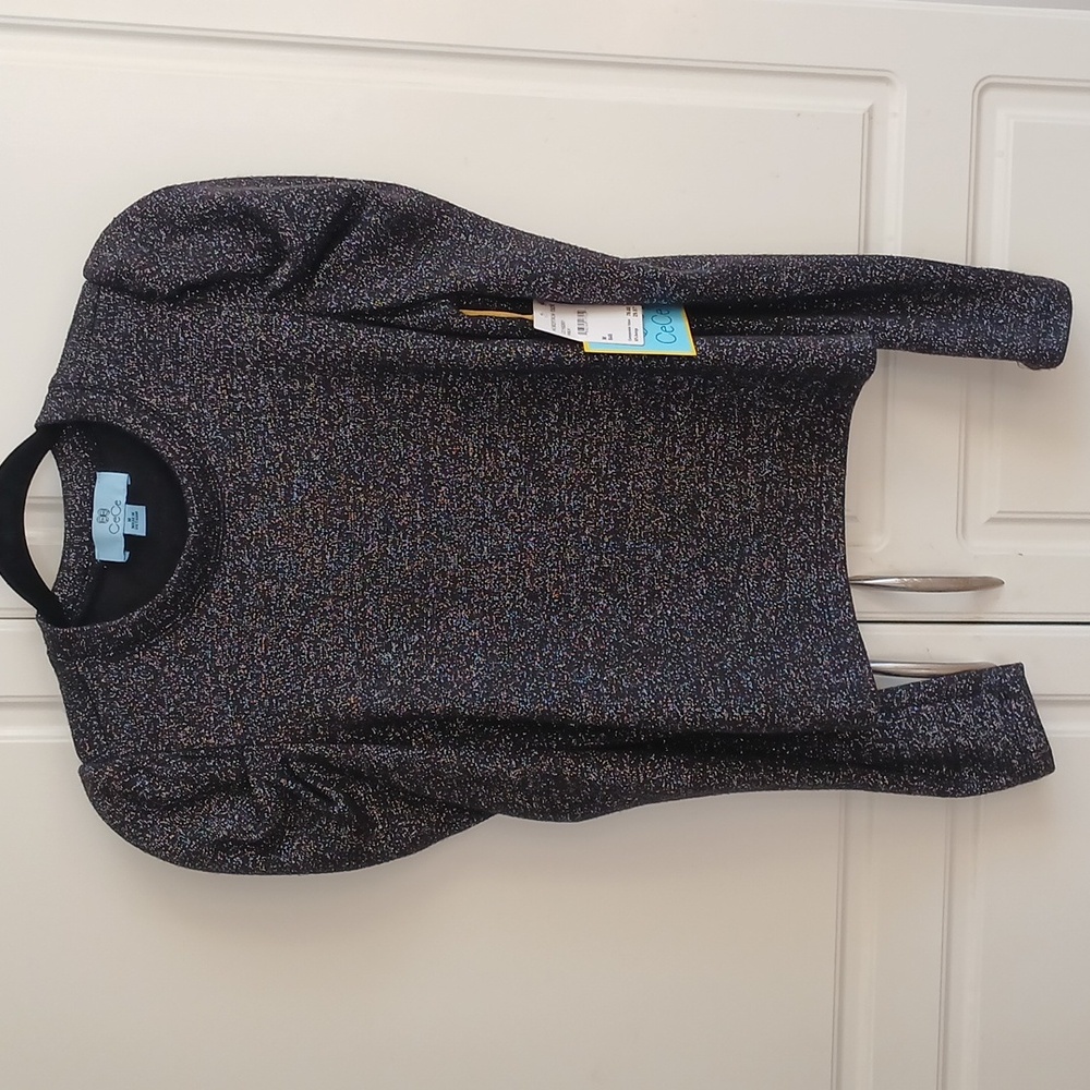 Ce Ce Long SLeeve Black Top With Silver Sparkles